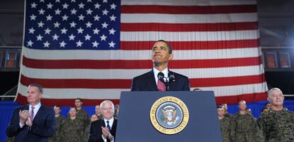 El presidente de EE UU, Barack Obama, ofrece un discurso a las tropas en Camp Lejeune, Carolina del Norte