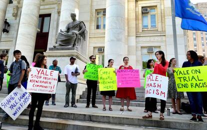 Protesta estudiantil en la Universidad de Yale en julio de 2016.  