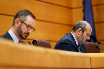 El presidente del Senado, Pedro Rollán, durante el pleno del Senado celebrado este miércoles. Comisión de investigación sobre el caso Koldo.