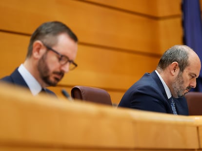 El presidente del Senado, Pedro Rollán, durante el pleno del Senado celebrado este miércoles. Comisión de investigación sobre el caso Koldo.