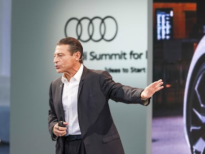 El estadounidense Peter H. Diamandis, durante el Audi Summit for Progress celebrado en Madrid este martes.