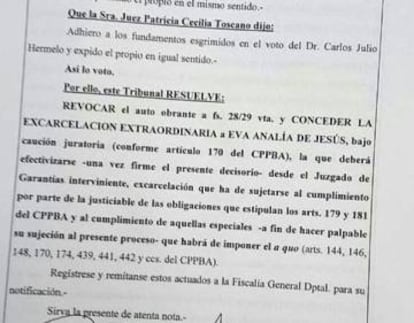 The ruling distributed by the journalist Verónica Ojeda.