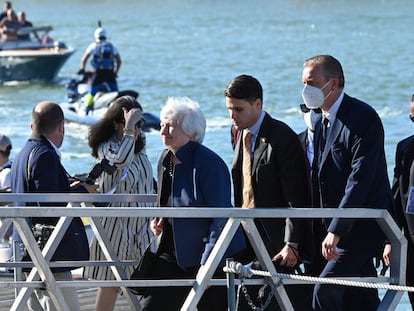 La secretaria del Tesoro de EE UU, Janet Yellen, a su llegada a Venecia para la reunión del G-20.