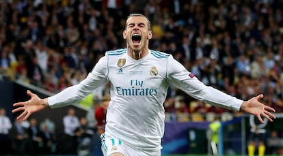 Bale en la celebración de su segundo gol al Liverpool.
