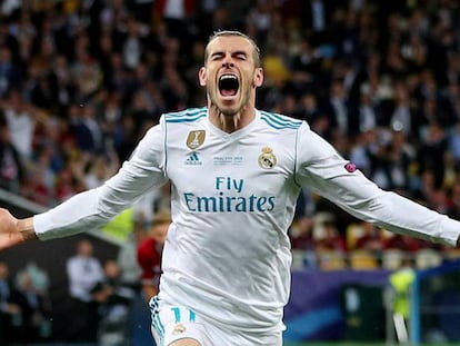 Bale en la celebración de su segundo gol al Liverpool.