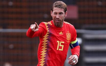 Sergio Ramos, durante el partido de este viernes ante Islas Feroe.