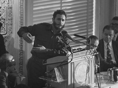 Fidel Castro durante sua visita a Nova York em 1959