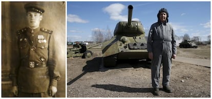 El coronel retirado Foma Kriuchkov de 92 años posa delante de un tanque de fabricación soviética T-34 en Moscú. Este veterano de la Segunda Guerra Mundial sirvió primero como mecánico de tanques, posteriormente como conductor y luego como comandante de un escuadrón de blindados en el frente de Leningrado.