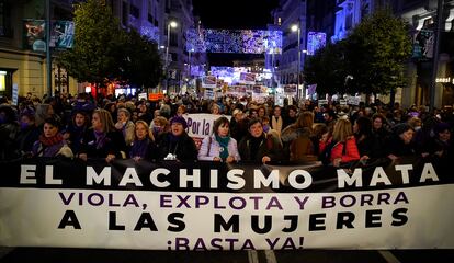 Un momento de la manifestación contra la violencia machista celebrada el viernes en Madrid.