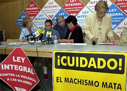 Presidentas de diversas asociaciones durante la presentación de una campaña informativa a favor de una Ley Integral contra la Violencia de Género.