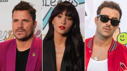 Los cantantes Dani Martín, Aitana y Álvaro de Luna, en la cena de nominados de LOS40 Music Awards, el 5 de octubre en Ibiza.