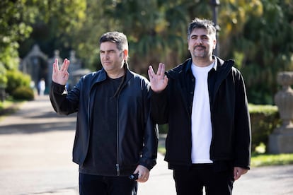 Estopa durante el encuentro con los galardonados de los Premios Ondas, en el Palacete Albéniz.