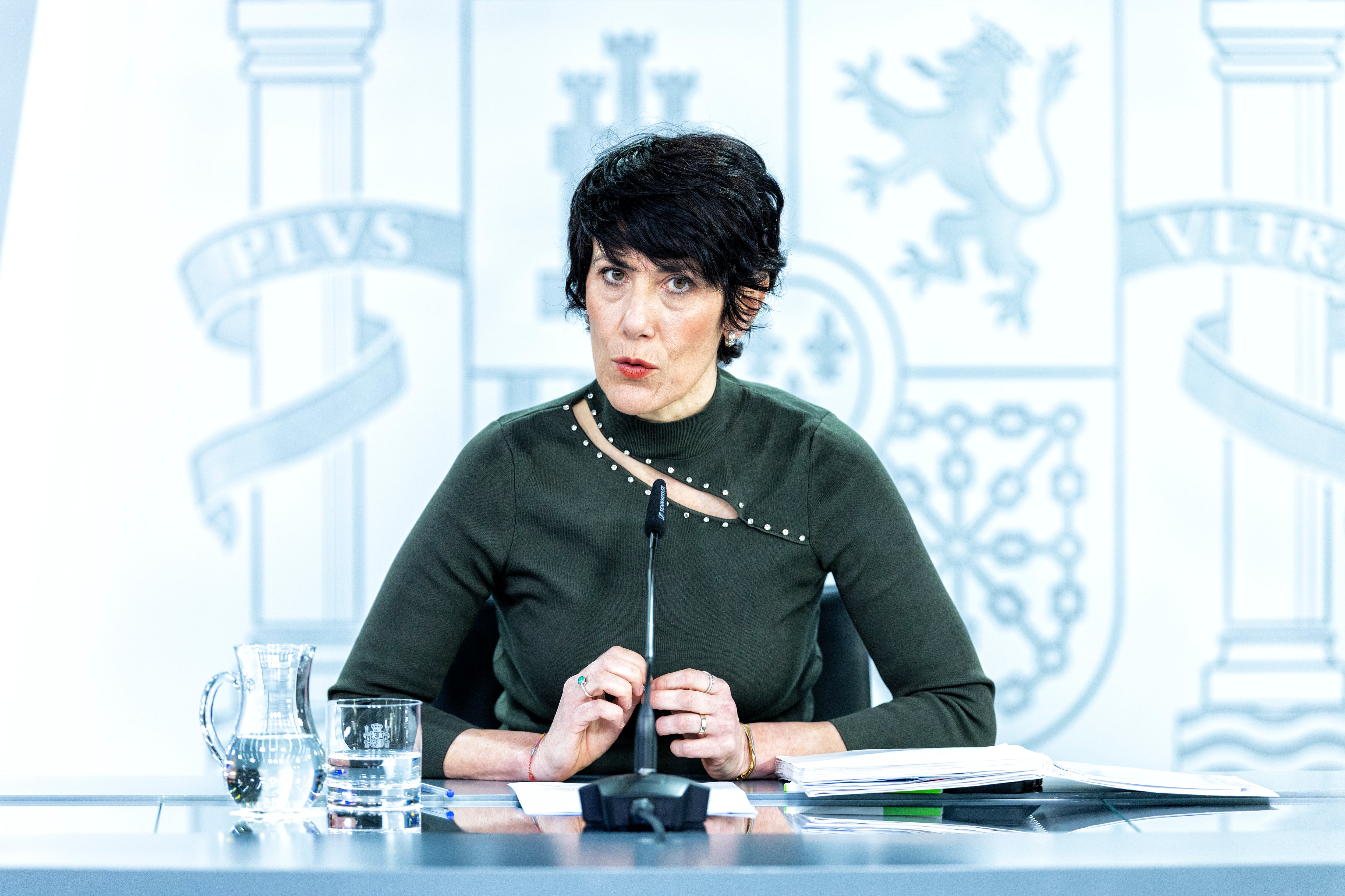 La ministra de Inclusión, Seguridad Social y Migraciones y portavoz del Gobierno, Elma Saiz, durante la rueda de prensa posterior al Consejo de Ministros, el martes.