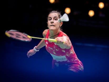 La española Carolina Marín durante la semifinal del Mundial de bádminton contra la japonesa Akane Yamaguchi este sábado en Copenhague.