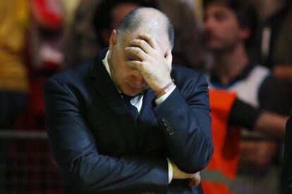 Pablo Laso se lamenta durante el partido.