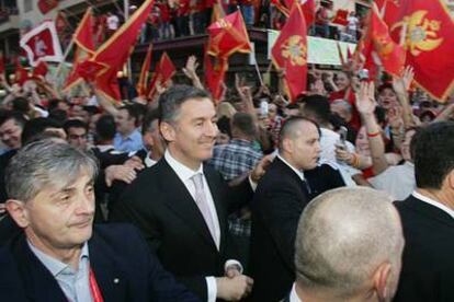 El primer ministro de Montenegro, Milo Djukanovic, ayer durante una manifestación independentista en Podgorica.