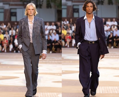 Dos imágenes del desfile de la colección primavera/verano 2025 de Louis Vuitton.