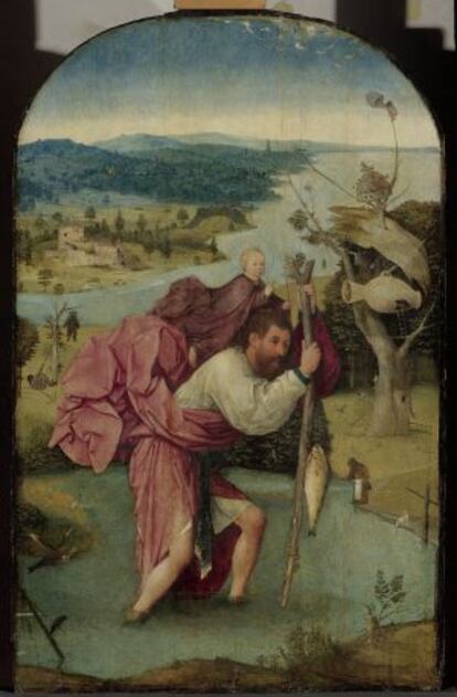 San Cristóbal cargando al Niño Jesús, uno de los cuadros de El Bosco del Museo del Prado.