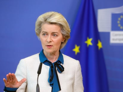 La presidenta de la Comisión Europea, Ursula von der Leyen, durante su comparecencia este miércoles.