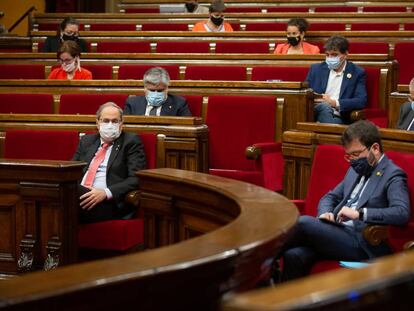 Quim Torra i Pere Aragonès al Parlament. 