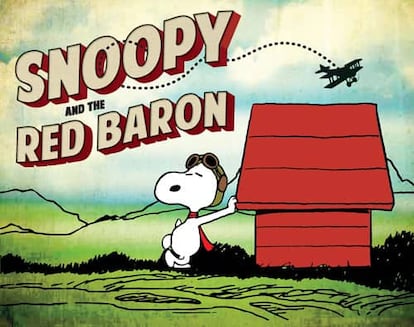 Cartel anunciador de la exposición sobre Snoopy y el Barón Rojo.