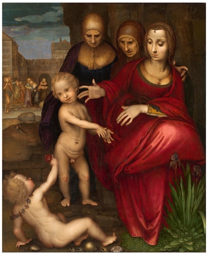 El cuadro 'Santa Ana, la Virgen, Santa Isabel, San Juan y Jesús niño', de Yáñez de la Almedina.