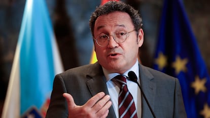 El fiscal general del Estado, Álvaro García Ortiz, durante la clausura este viernes de la Escuela de Verano del Ministerio Fiscal, en Bergondo.