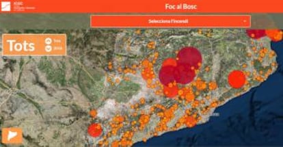 Imatge de l'aplicació web 'Foc al bosc'.