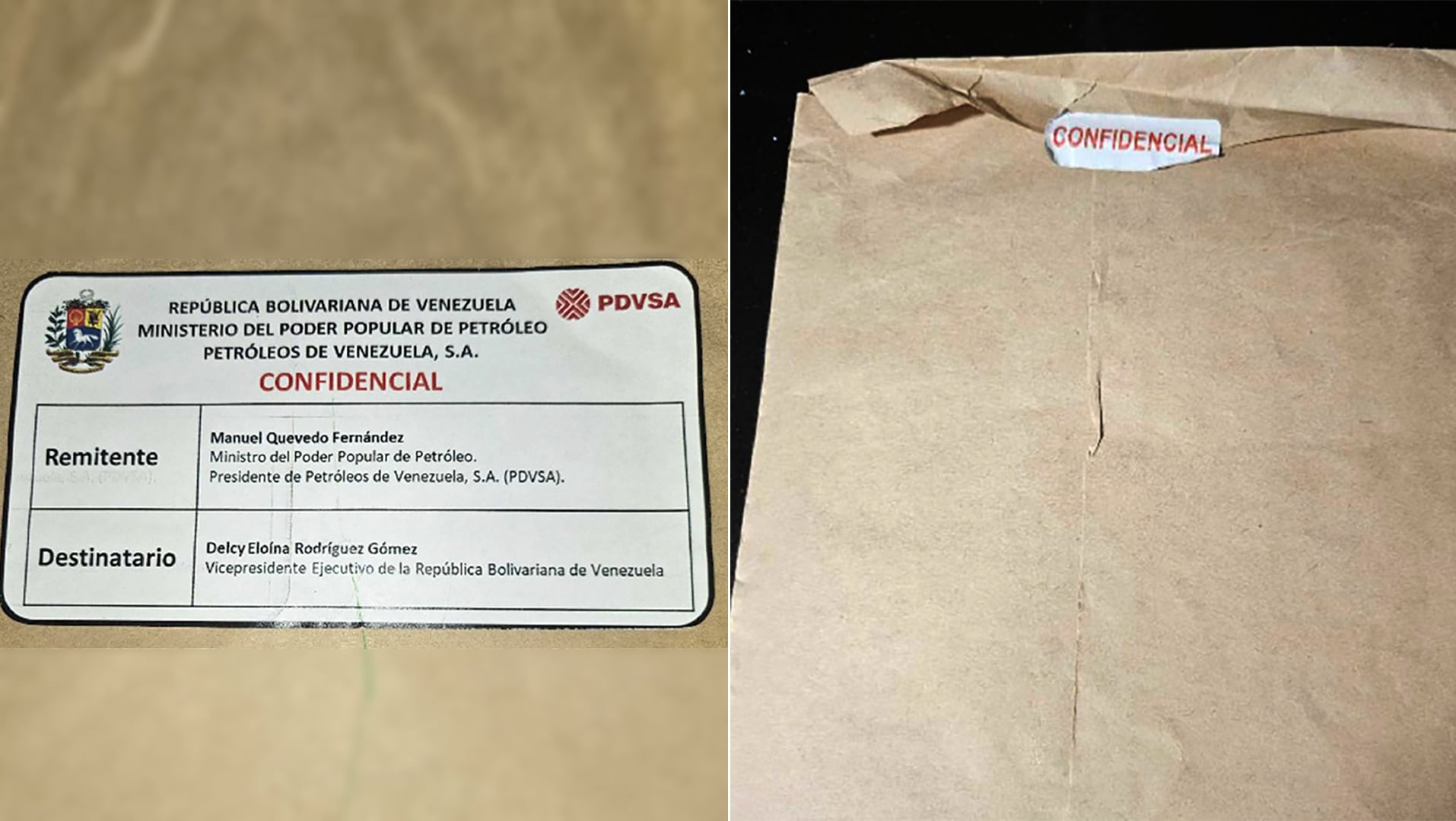 El sobre de Delcy Rodríguez que custodiaba el empresario Víctor de Aldama, según el sumario del 'caso hidrocarburos' en la Audeincia Nacional