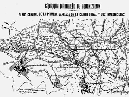 Primer plano de la Ciudad Lineal de Madrid, obra de Arturo Soria.