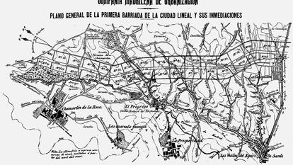 Primer plano de la Ciudad Lineal de Madrid, obra de Arturo Soria.