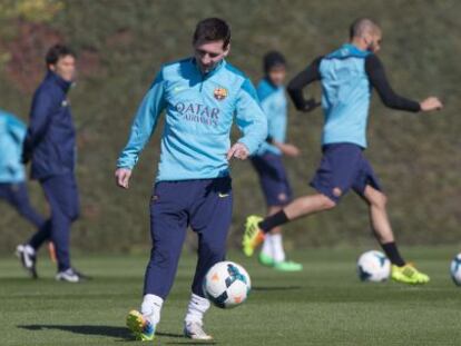 Messi, en el entrenamiento de ayer.