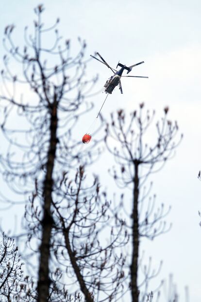 Un helicóptero trabaja en la extinción del incendio forestal en el norte de Tenerife en la tarde del 24 de julio de 2022.