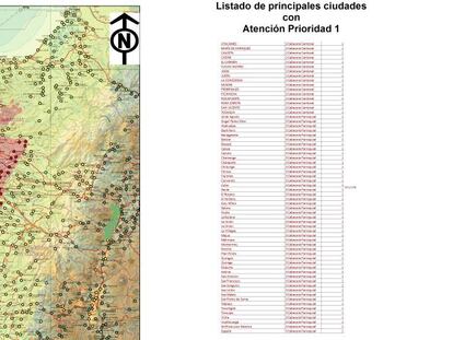 Mapa de atenci&oacute;n prioritaria en Ecuador tras el terremoto. 