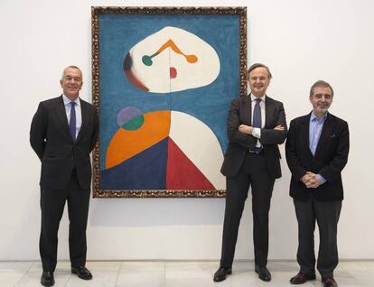 Joaquín Arenas, presidente de Bank of America Merrill Lynch para España y Portugal; Ricardo Martín Fluxá, presidente del Real Patronato del Museo Reina Sofía, y Manuel Borja-Villel, director del museo Reino Sofía.