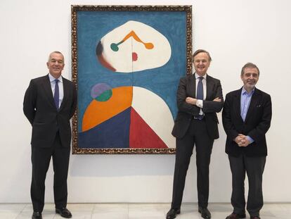 Joaquín Arenas, presidente de Bank of America Merrill Lynch para España y Portugal; Ricardo Martín Fluxá, presidente del Real Patronato del Museo Reina Sofía, y Manuel Borja-Villel, director del museo Reino Sofía.