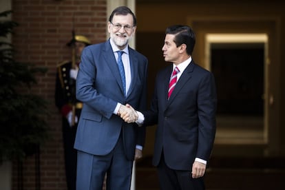 El presidente del gobierno, Mariano Rajoy, recibe en La Moncloa al presidente de México, Enrique Peña Nieto.