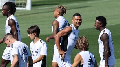 Casemiro, este viernes en el entrenamiento del Real Madrid en Valdebebas.