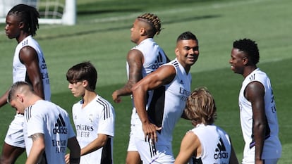 Casemiro, este viernes en el entrenamiento del Real Madrid en Valdebebas.