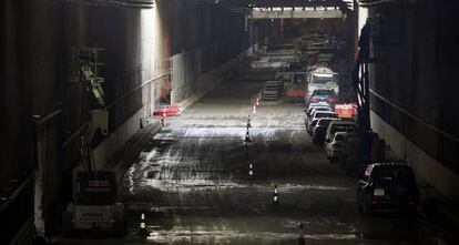 Obras en la entrada del t&uacute;nel de la M-30, en 2008. 