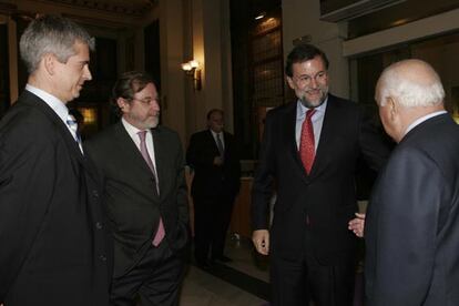 Javier Moreno, Juan Luis Cebrián, Mariano Rajoy y Jesús de Polanco.