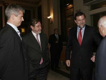 Javier Moreno, Juan Luis Cebrián, Mariano Rajoy y Jesús de Polanco.