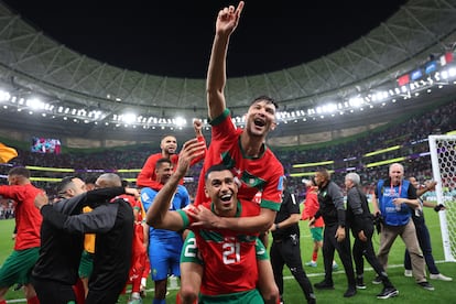 Los jugadores marroquíes celebran la victoria ante Portugal.
