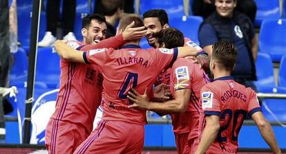 La Real celebra el segundo gol de la Real en Riazor.