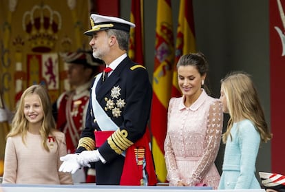 La princesa Leonor, el Rey, la reina Letizia y la infanta Sofía en el acto militar del pasado 12 de ocubre.