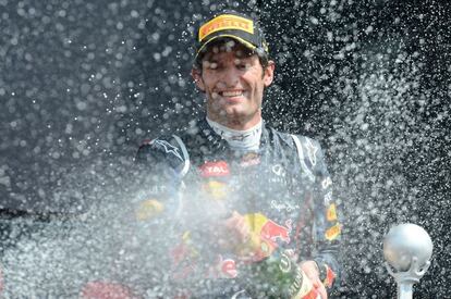 Webber celebra su victoria en el Gran Premio de Gran Bretaña.