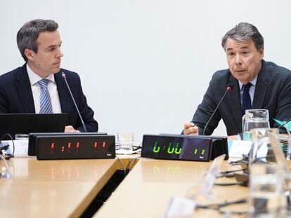 El expresidente de la Comunidad de Madrid, Ignacio González (PP), durante su comparecencia este miércoles en el Ayuntamiento de Madrid.