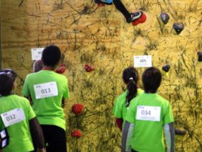 Varios niños en una competición de escalada celebrada por el Club de Climb.