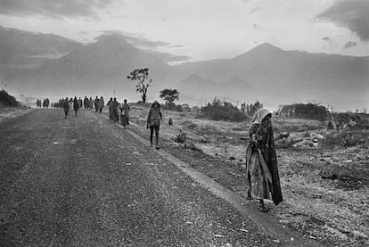 

El puesto fronterizo de Goma recibe miles de refugiados hutus que pasan a Zaire huyendo de las tropas del Frente Patriótico Ruandés. En esta ciudad a orillas del lago Kivu murieron decenas de miles de ellos de cólera.
