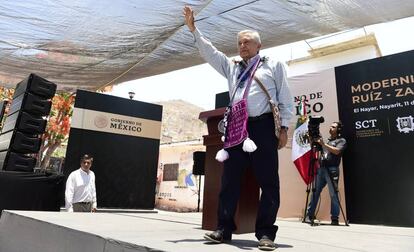 El presidente López Obrador, en Nayarit. 